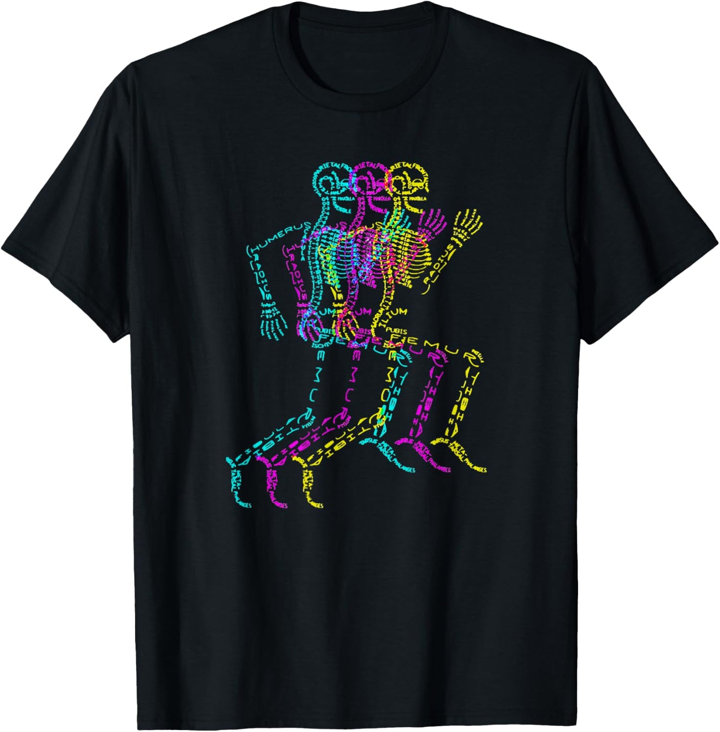 Nerdy Skeleton Bones Labeled Funny Halloween Human Anatomy T-Shirt - T-Shirt | Black