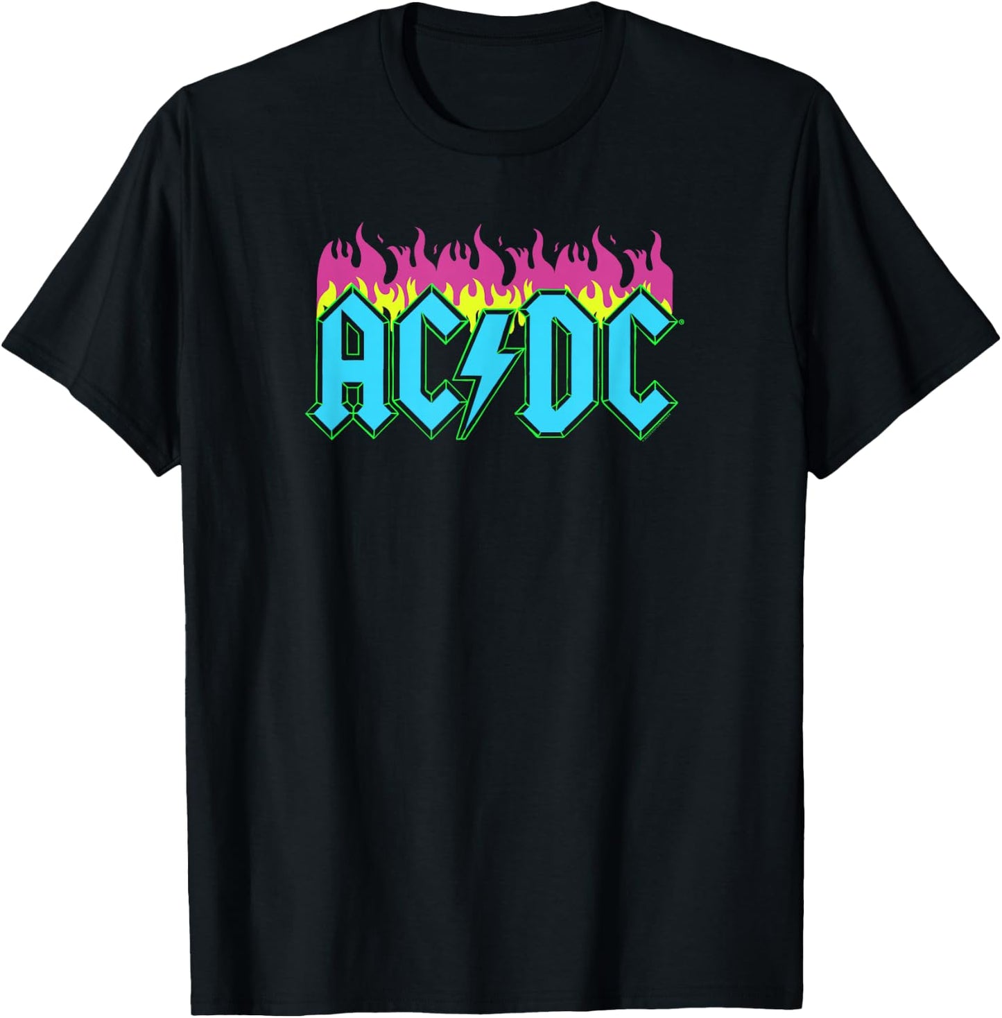 Official AC/DC Rock Music Band Neon Flames Logo T-Shirt - T-Shirt | Black