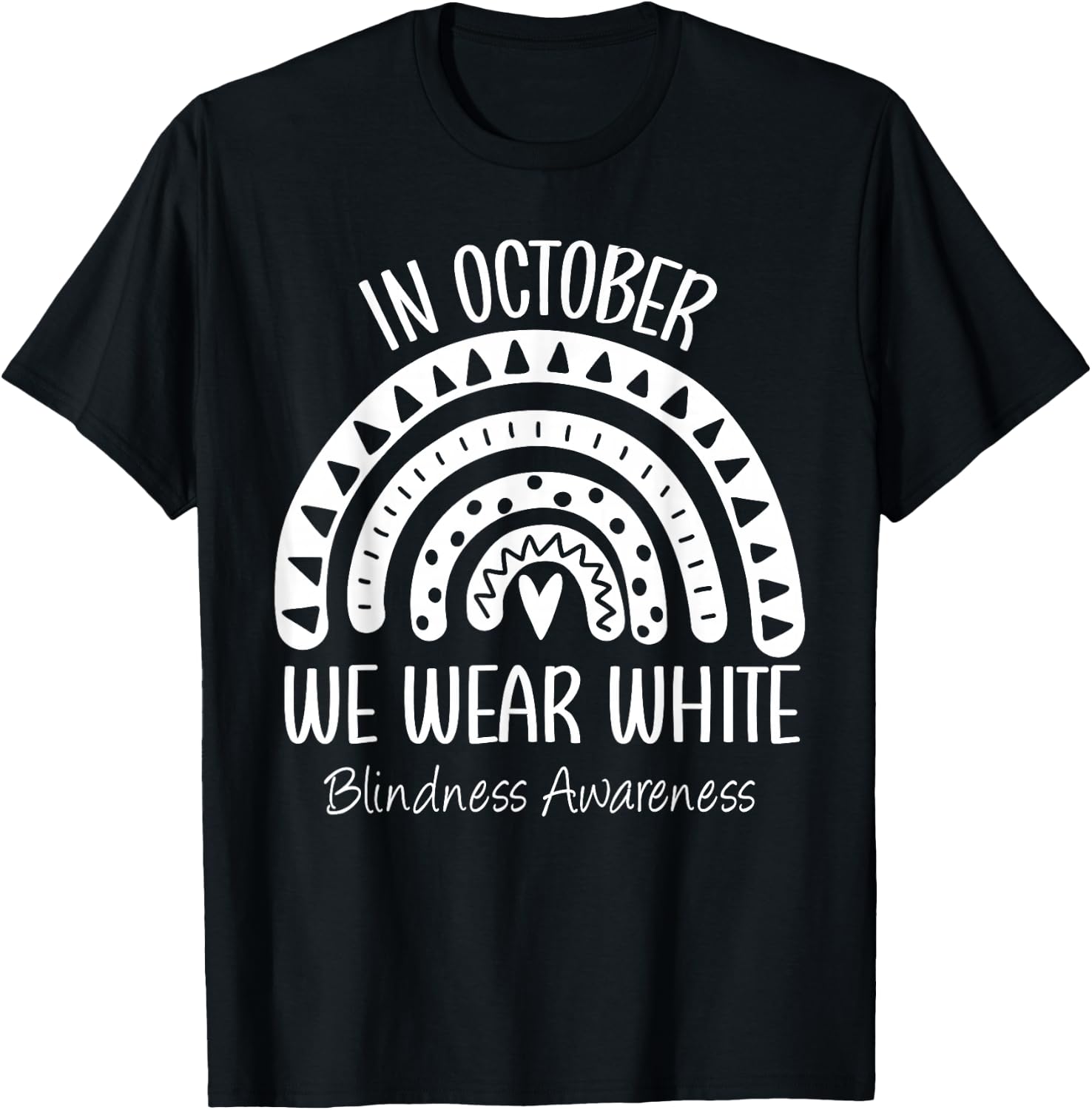 Rainbow In October We Wear White Blindness Awareness Ribbon T-Shirt - T-Shirt | Black