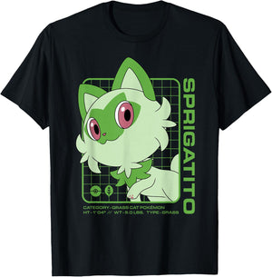 Pokémon - Sprigatito Stats T-Shirt - T-Shirt | Black