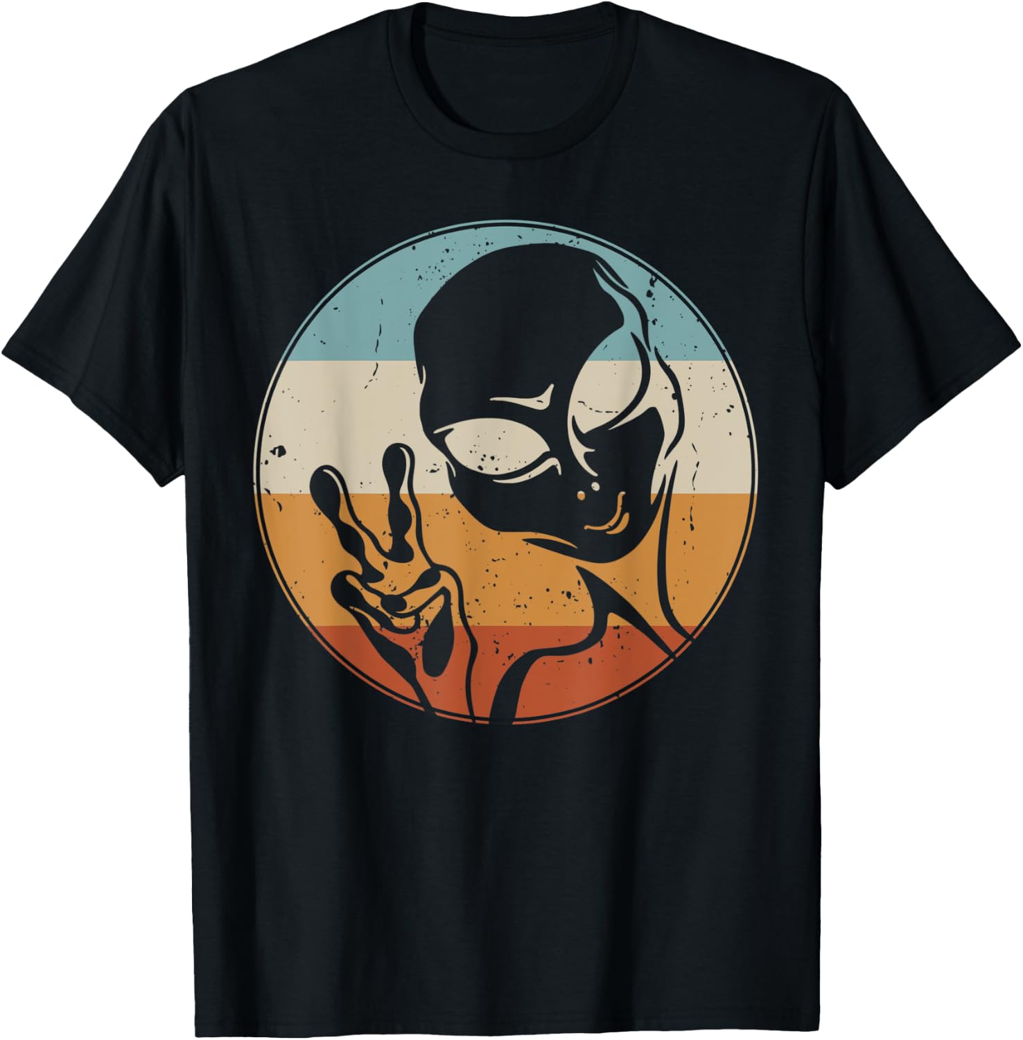 Retro Vintage Alien Peace Hand UFO Space Lovers T-Shirt - T-Shirt | Black