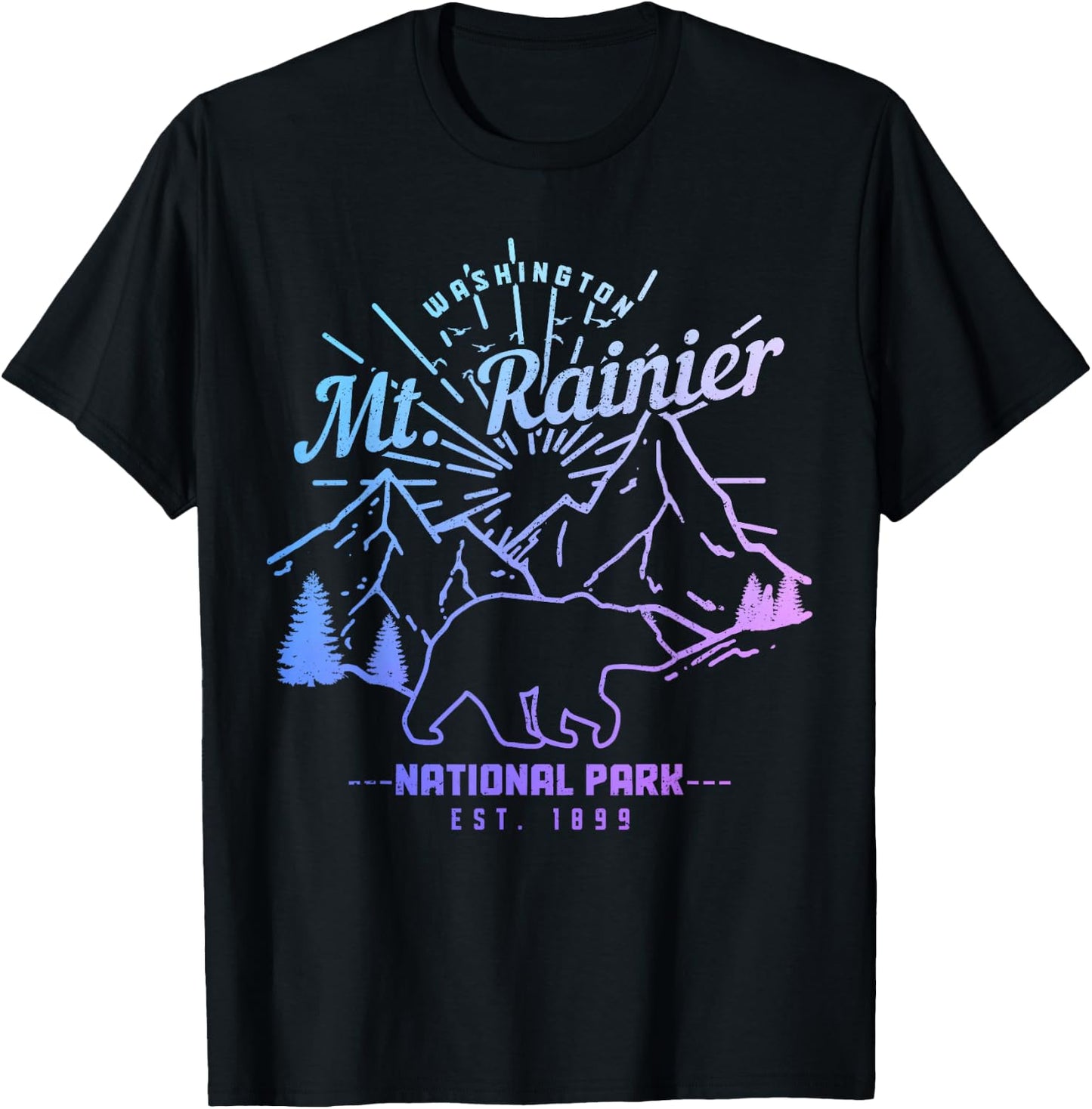 Mt. Rainier Washington Vintage Mountain National Park PNW T-Shirt - T-Shirt | Black