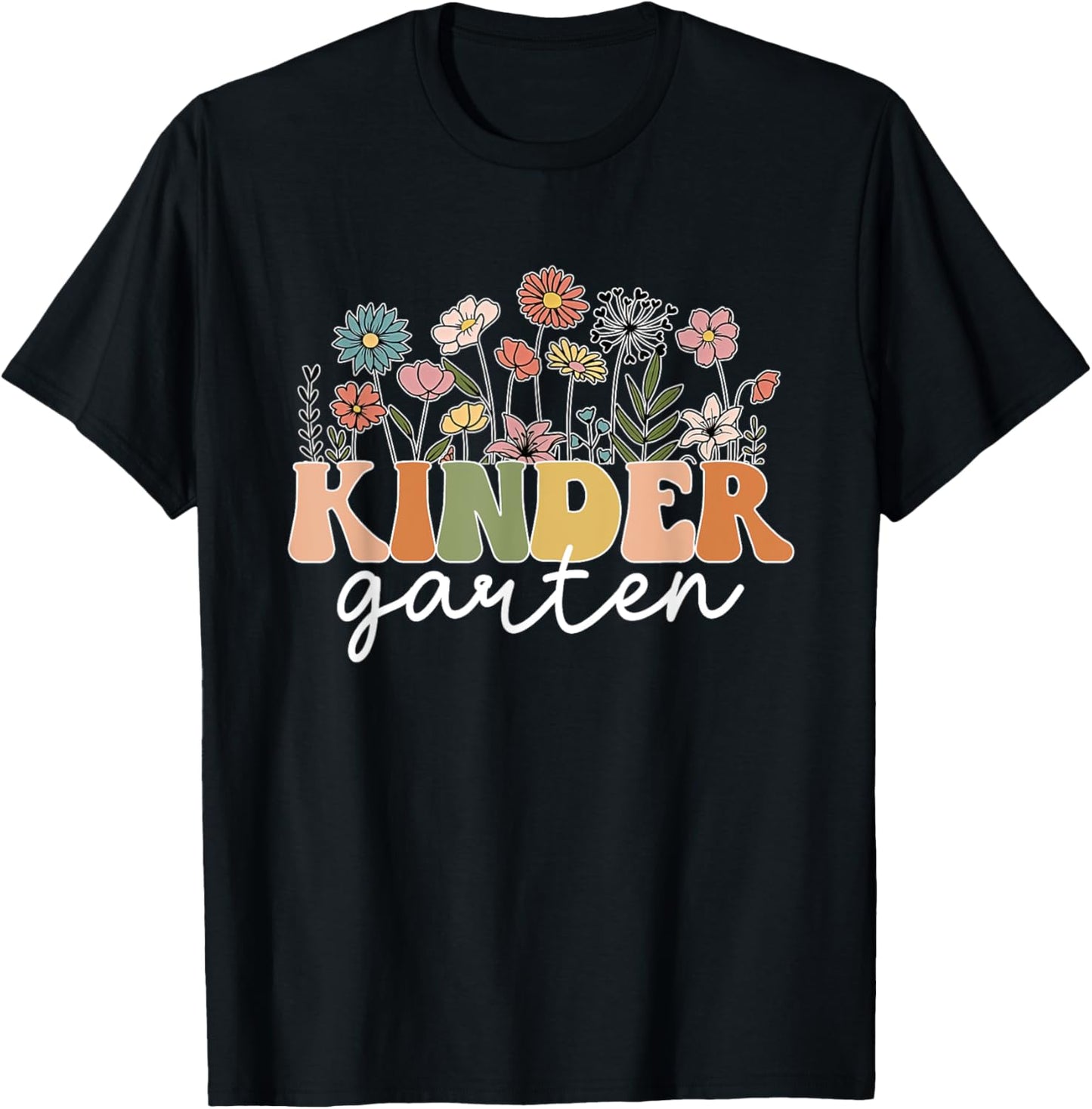 Kindergarten Teacher Wildflower Back To School Floral Outfit Men Women T-Shirt - T-Shirt | Black