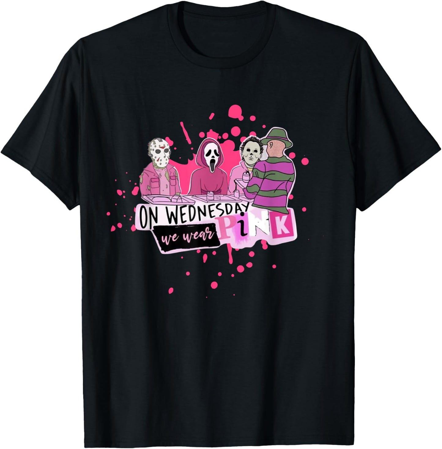 Weds. We Wear Pink Horror Villain Halloween Oct. Spooky Fun T-Shirt - T-Shirt | Black