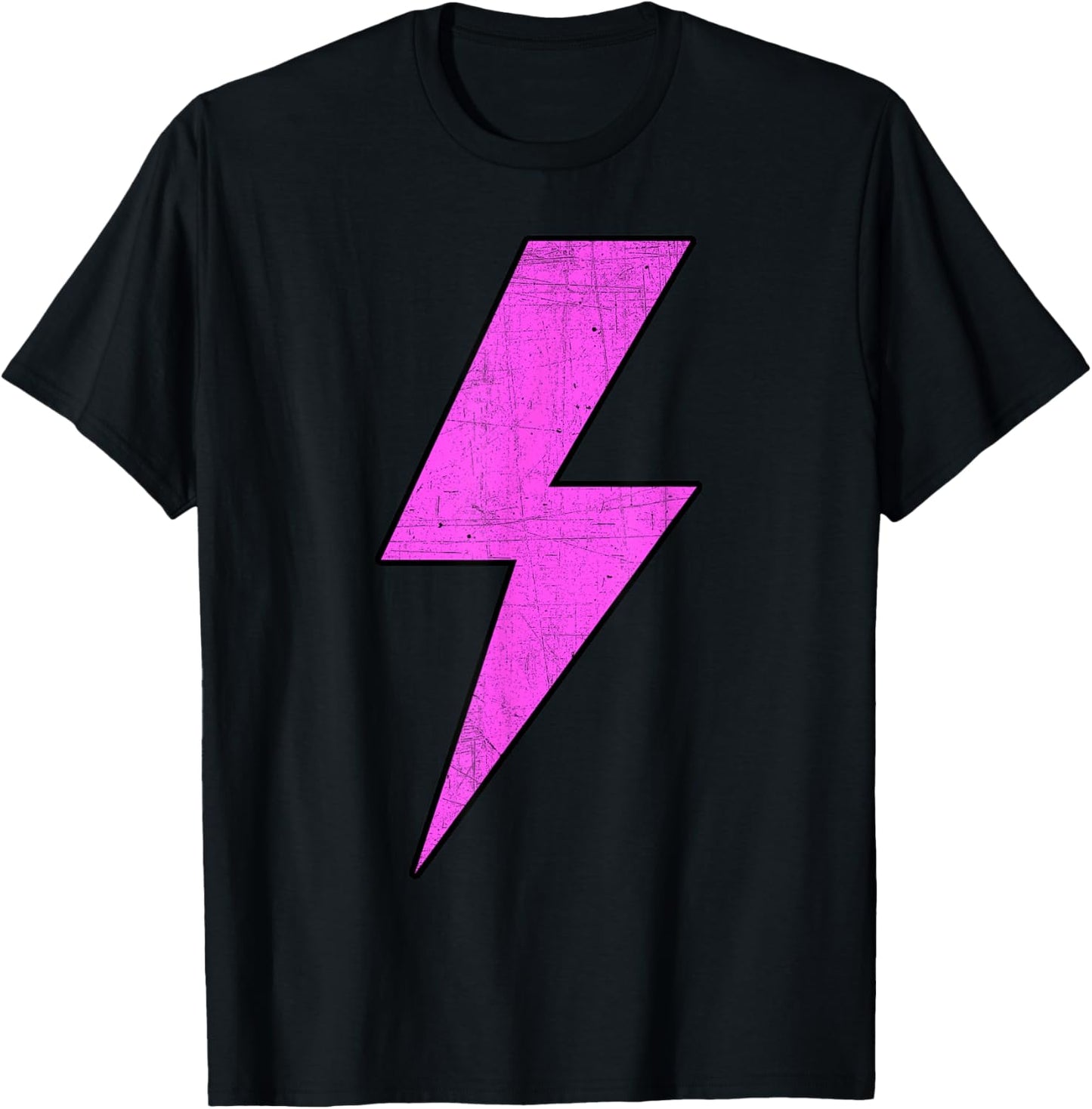 Retro Distressed PINK Lightning Bolt Energetic Bold Team T-Shirt - T-Shirt | Black