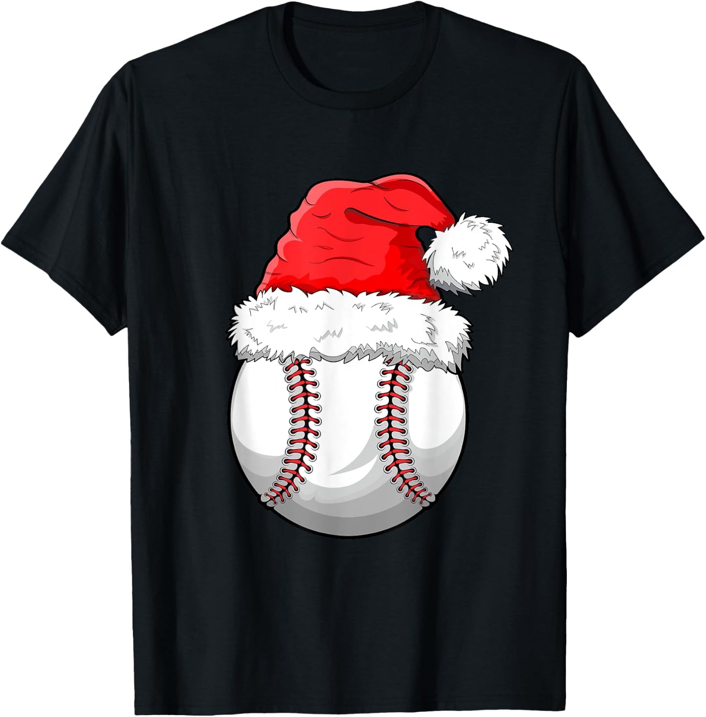Christmas Baseball Ball Santa Hat Funny Sport Xmas Boys Men T-Shirt - T-Shirt | Black