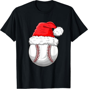 Christmas Baseball Ball Santa Hat Funny Sport Xmas Boys Men T-Shirt - T-Shirt | Black
