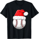 Christmas Baseball Ball Santa Hat Funny Sport Xmas Boys Men T-Shirt - T-Shirt | Black