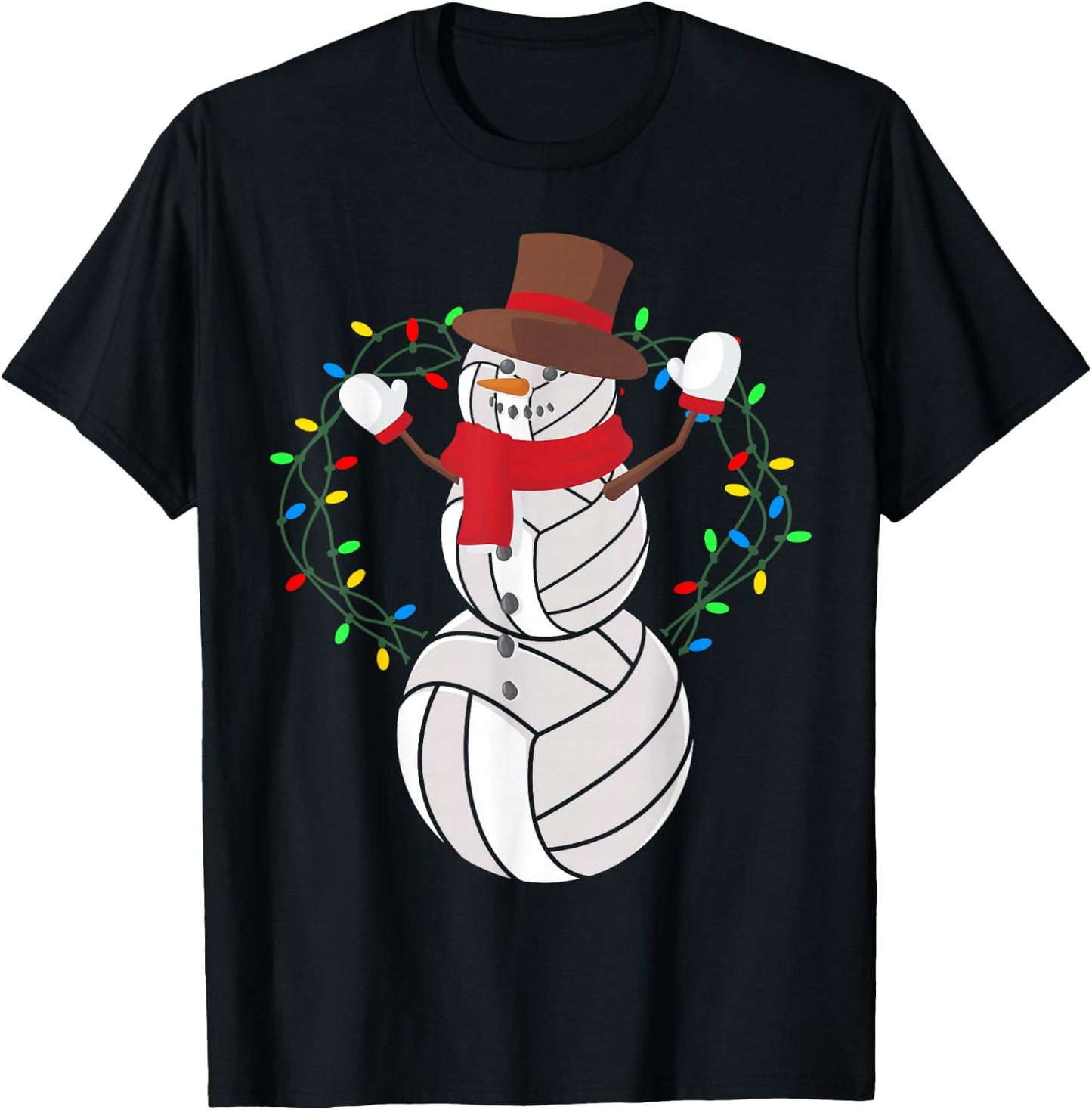 Volleyball Player Snowman Merry Xmas Christmas Day T-Shirt - T-Shirt | Black