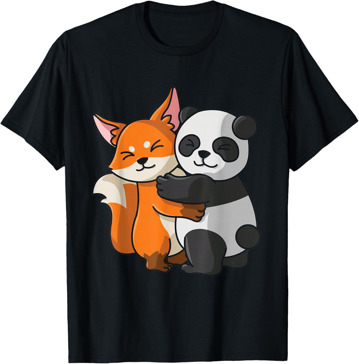 Fox with panda, love, cute animals T-Shirt - T-Shirt | Black