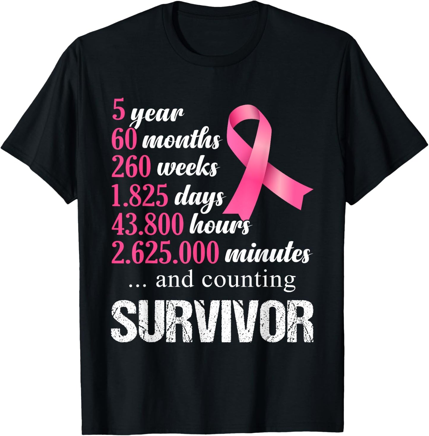 5 Year Survivor Breast Cancer Awareness Pink Ribbon T-Shirt - T-Shirt | Black
