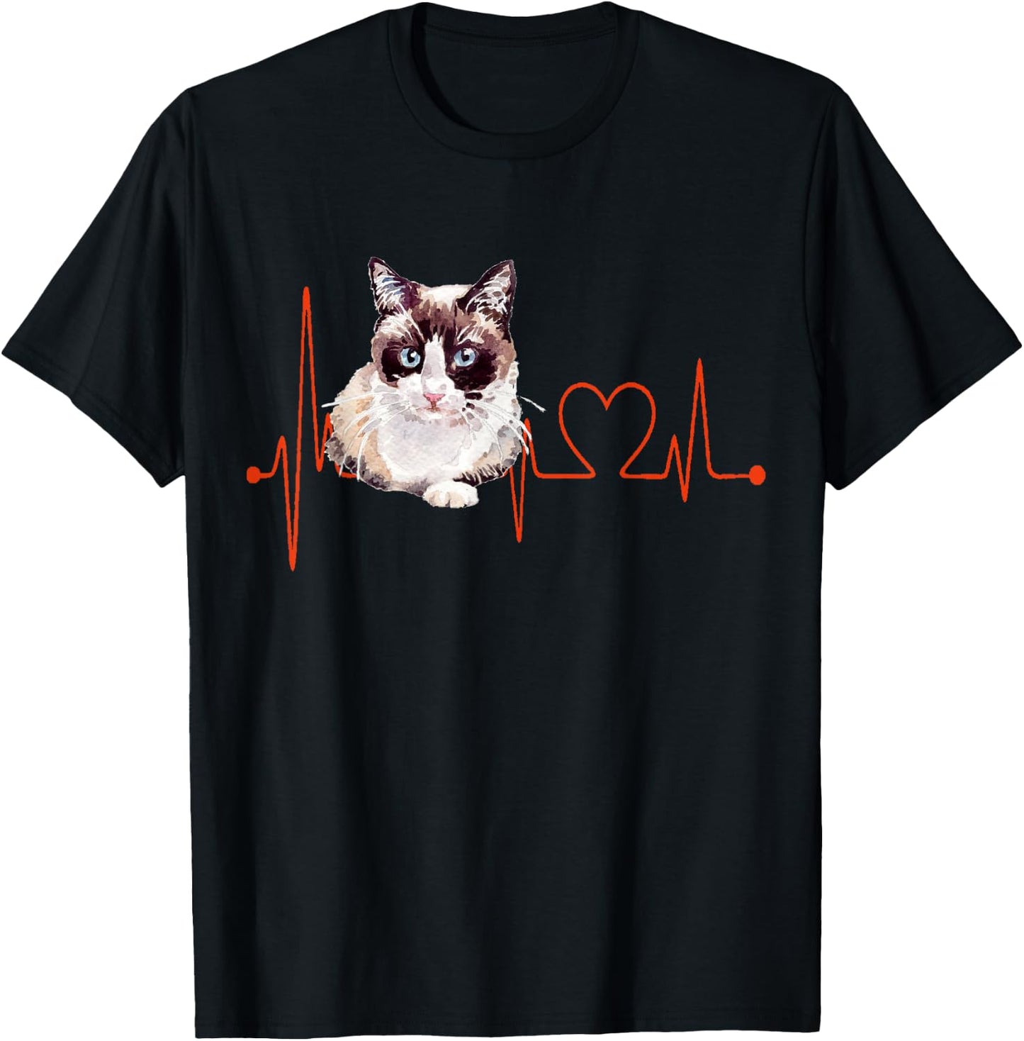 Snowshoe Cat Heartbeat EKG Funny I Love My Cat T-Shirt - T-Shirt | Black