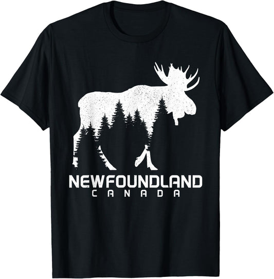 Newfoundland Canada Vintage Pride Souvenir Moose Nature T-Shirt - T-Shirt | Black
