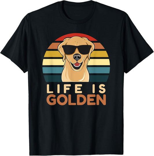 Life Is Golden Retriever Funny Dog Owner Mom Dad Cute Men Women Girls Kids T-Shirt - T-Shirt | Black