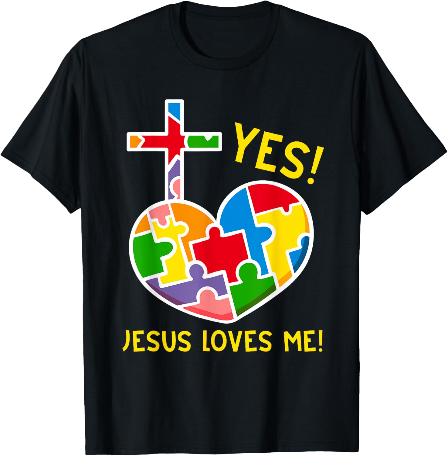 Yes, Jesus Loves Me Funny Puzzles Autism Awareness Kids T-Shirt - T-Shirt | Black