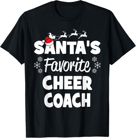 Santa's Favorite Cheer Coach Funny Christmas Matching T-Shirt - T-Shirt | Black