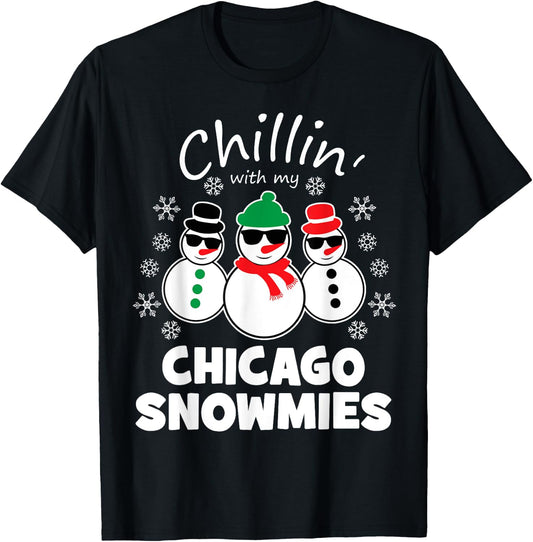 Chillin With My Chicago Snowmies Funny Christmas T-Shirt - T-Shirt | Black