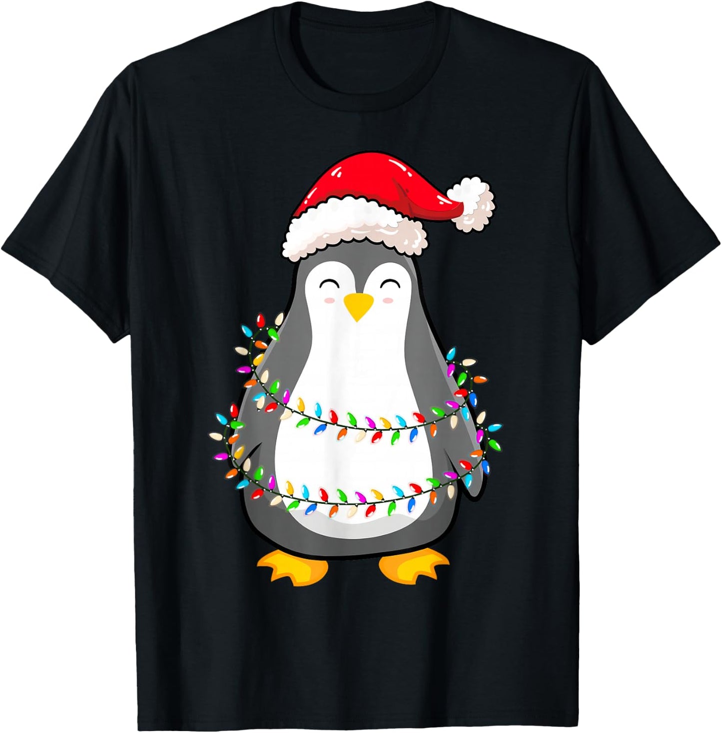 Christmas Lights Penguin Wearing Xmas Hat - Penguin Lover T-Shirt - T-Shirt | Black