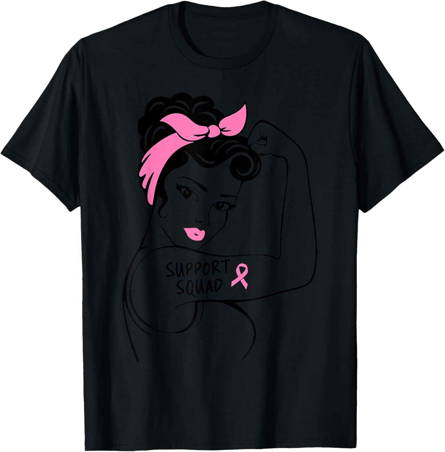 Breast Cancer Support Squad Rosie Riveter Pink Ribbon Women T-Shirt - T-Shirt | Black