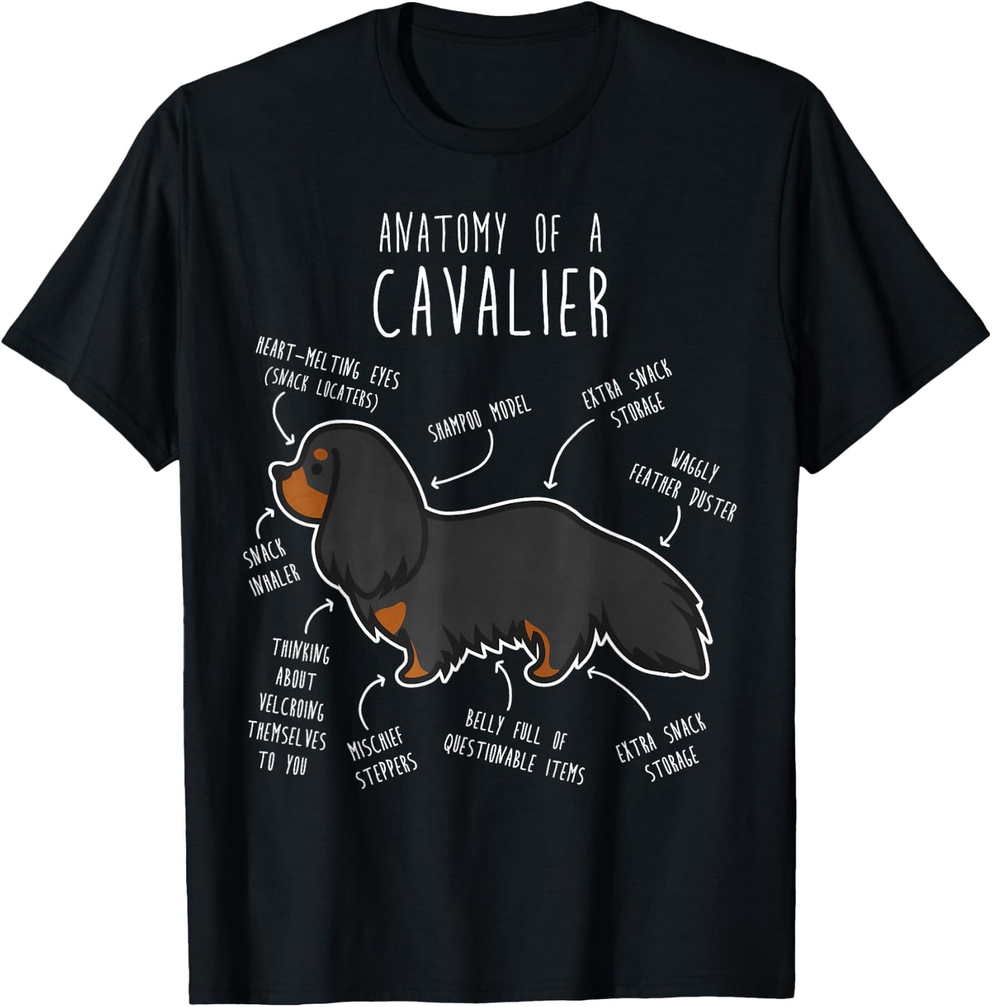 Cavalier King Charles Spaniel Dog Black Tan Funny Anatomy Women Girls Kids T-Shirt - T-Shirt | Black