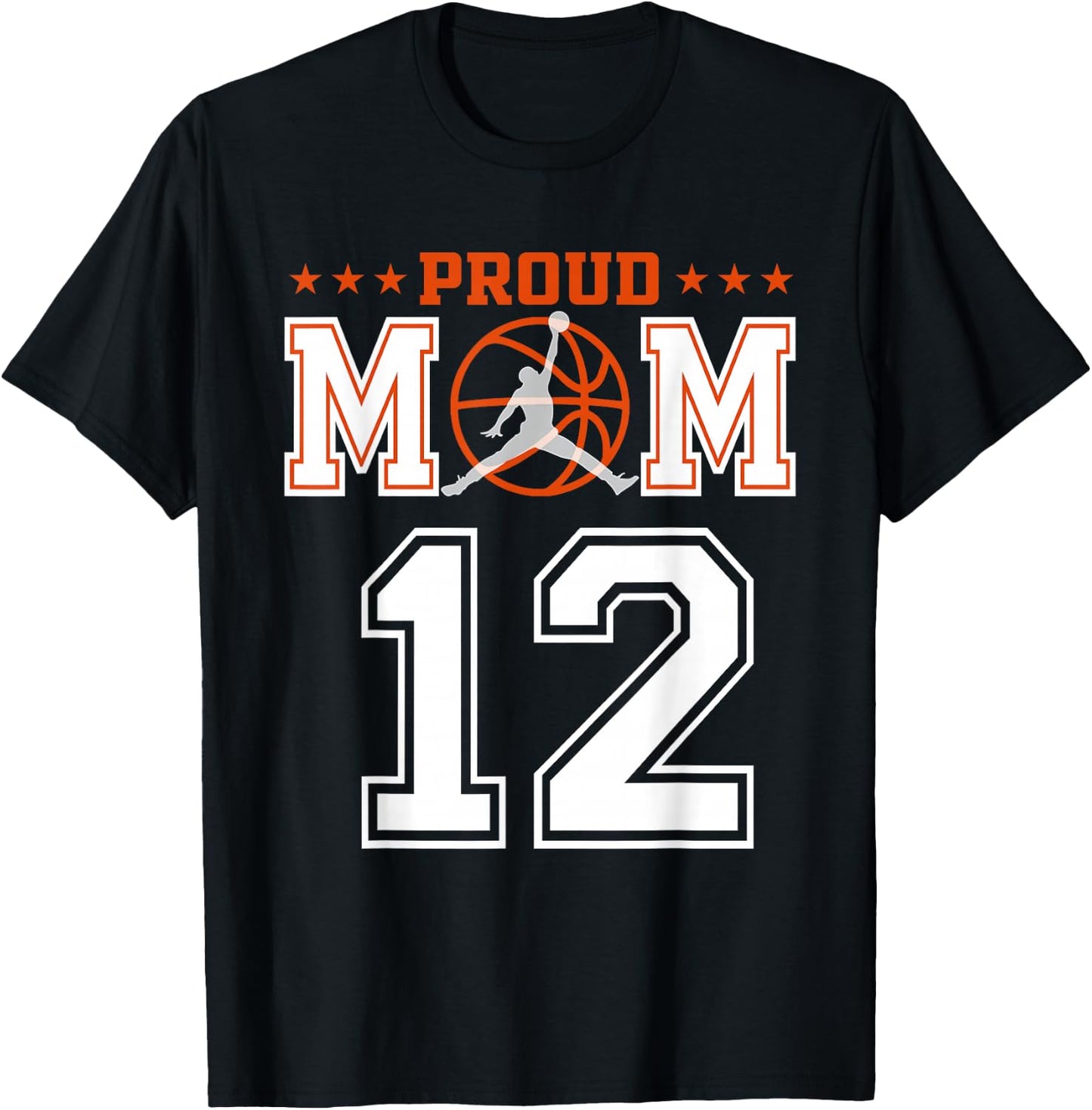 Custom Number 12 Proud Basketball Mom Personalized Sport Lov T-Shirt - T-Shirt | Black