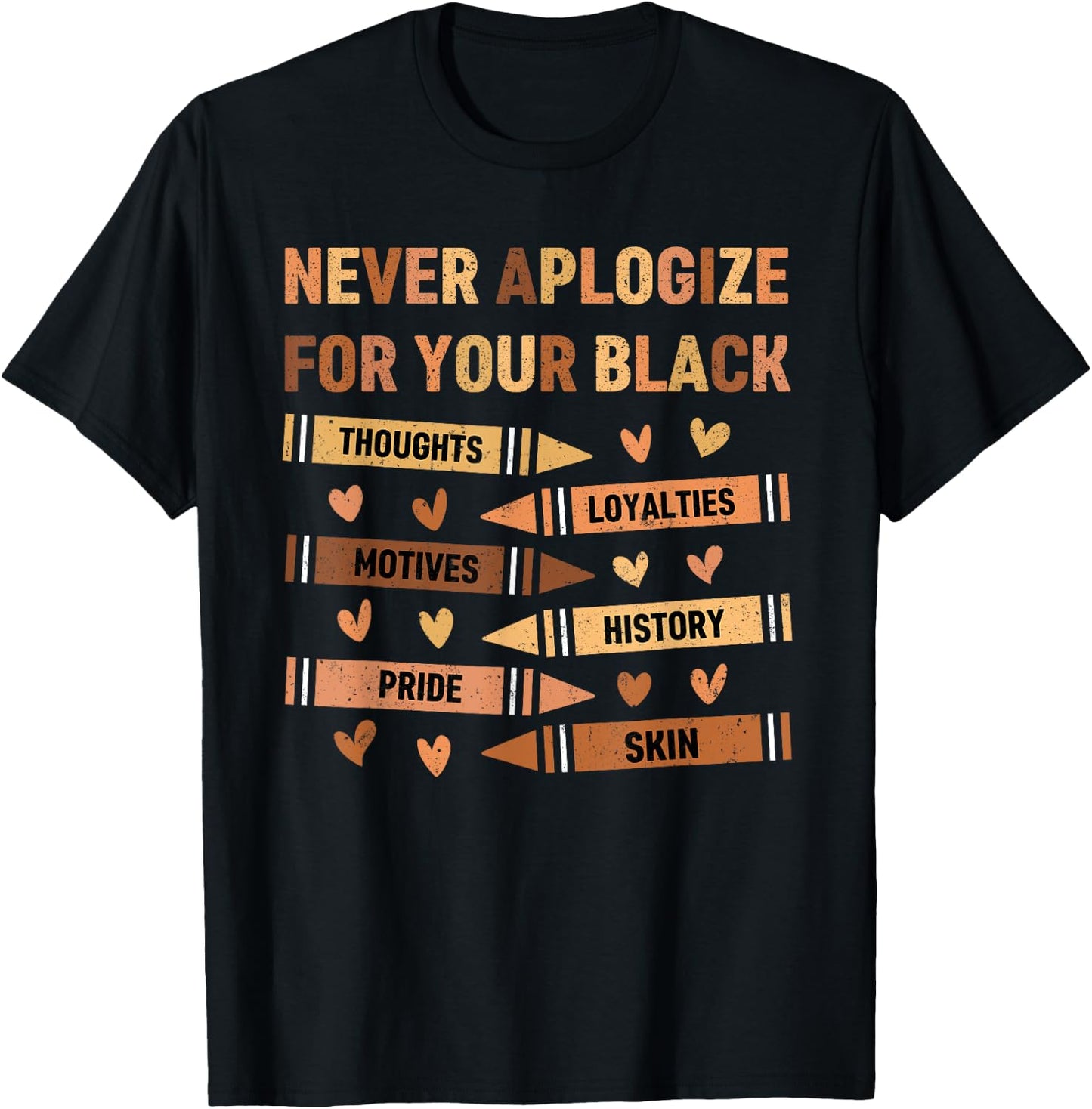 Melanin Never Apologize Kids Black History Month Hearts T-Shirt - T-Shirt | Black
