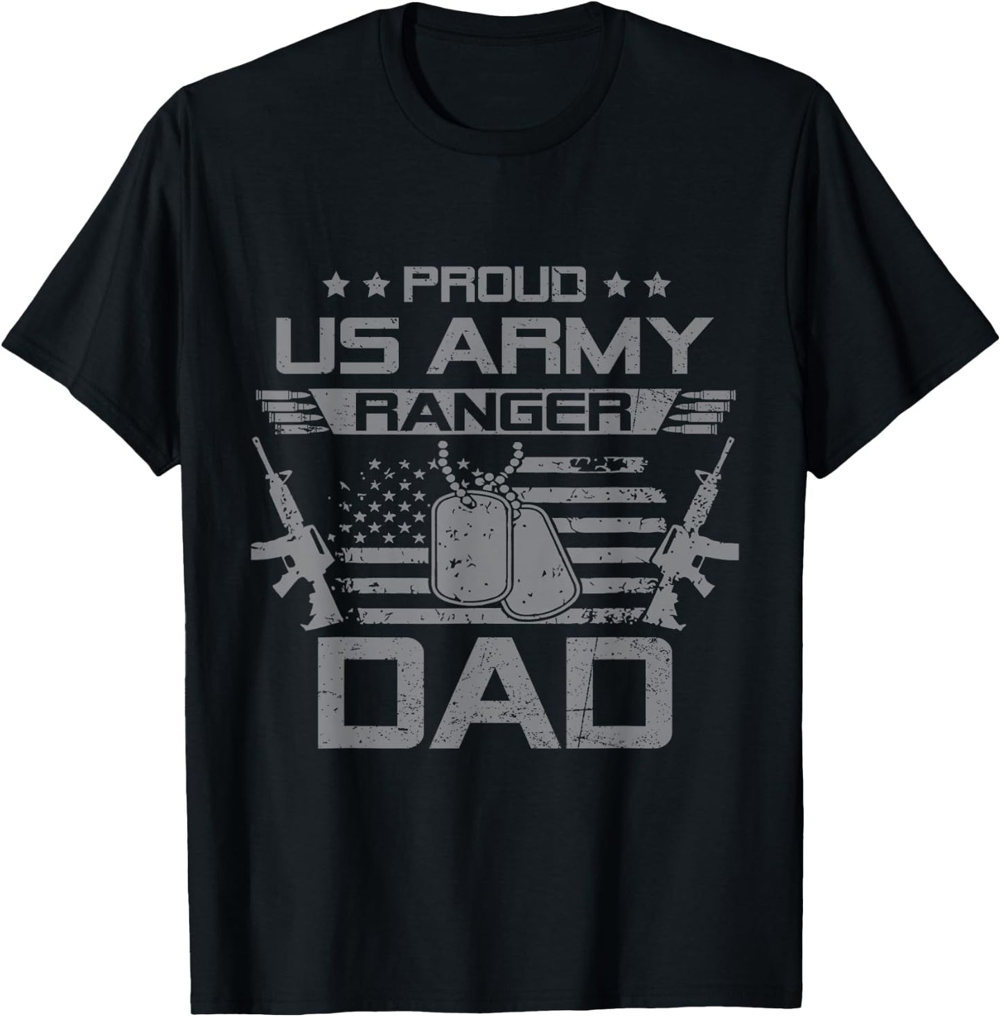 Proud US Army Ranger Dad Flag American USA Military T-Shirt - T-Shirt | Black