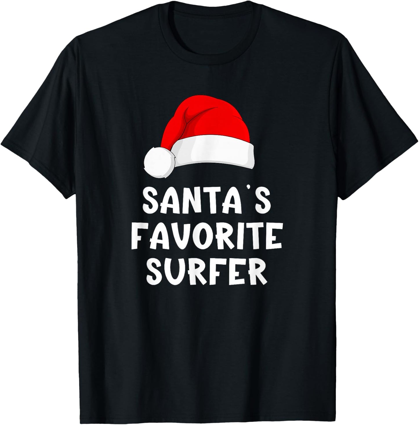 Christmas Santa's Favorite Surfer Funny Xmas Surfing Surf T-Shirt - T-Shirt | Black