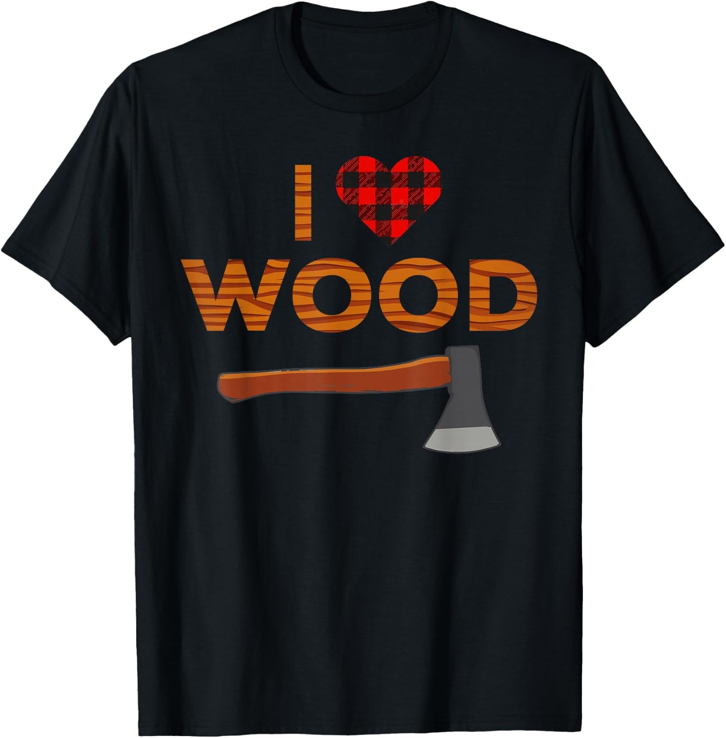 I Love Wood Lumberjack Heart Halloween Party Woodworking T-Shirt - T-Shirt | Black