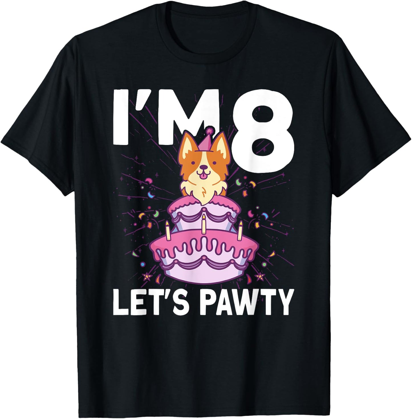 I'm 8 bday Dog party Kids 8th Birthday Corgi Dog T-Shirt - T-Shirt | Black
