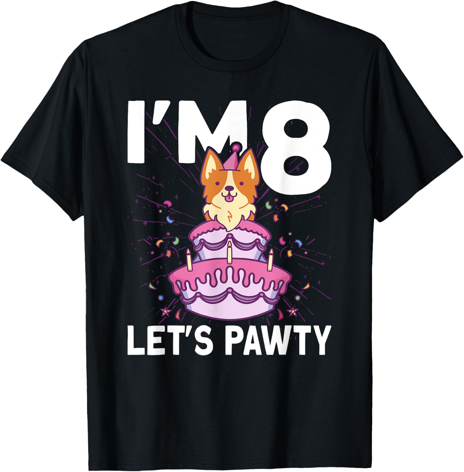 I'm 8 bday Dog party Kids 8th Birthday Corgi Dog T-Shirt - T-Shirt | Black