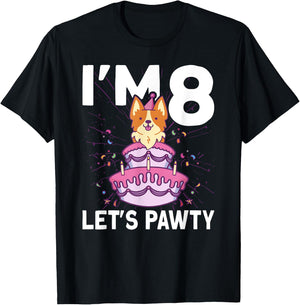 I'm 8 bday Dog party Kids 8th Birthday Corgi Dog T-Shirt - T-Shirt | Black