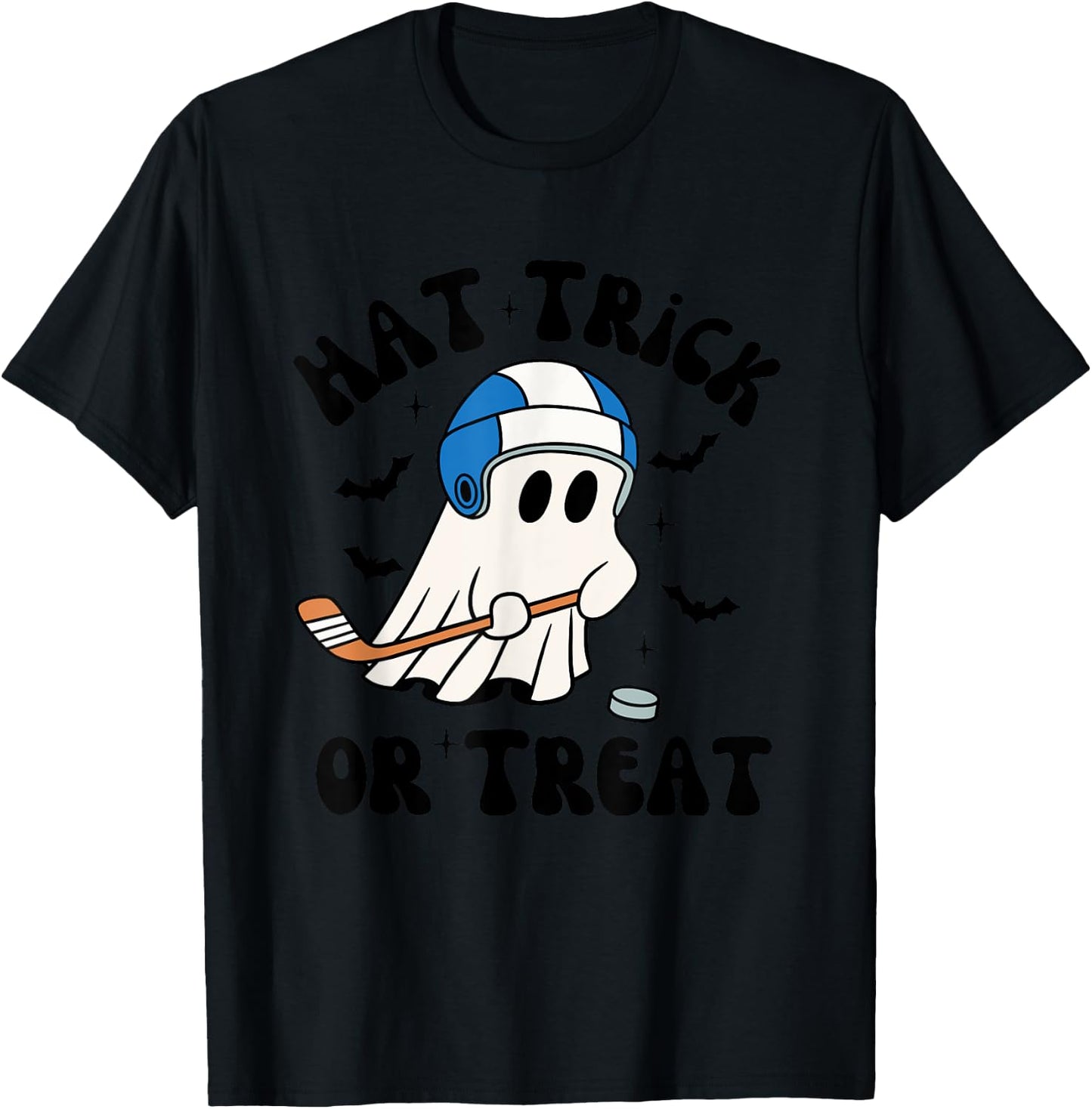 Hat Trick or Treat, Hilarious Hockey Halloween Family Shirt T-Shirt - T-Shirt | Black