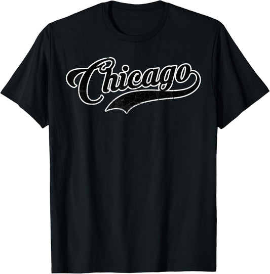 White Vintage Chicago Baseball T-Shirt - T-Shirt | Black