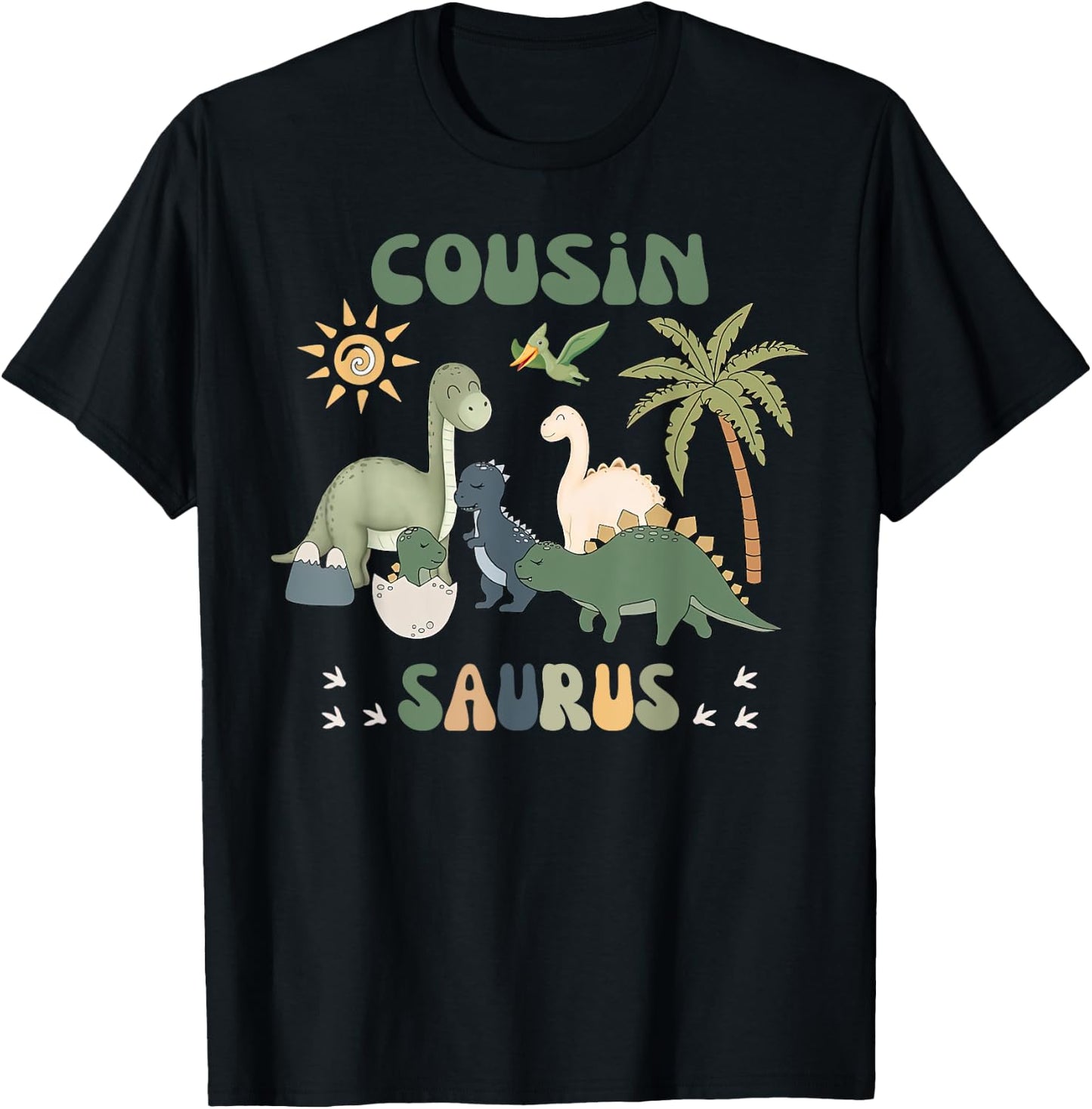 Cousinsaurus T Rex Dinosaur Cousin Saurus Family Matching T-Shirt - T-Shirt | Black
