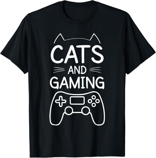 Cats & Gaming Humor Gamer Cat Guy Design Cat Lover & Gamer Women Girls Kids T-Shirt - T-Shirt | Black