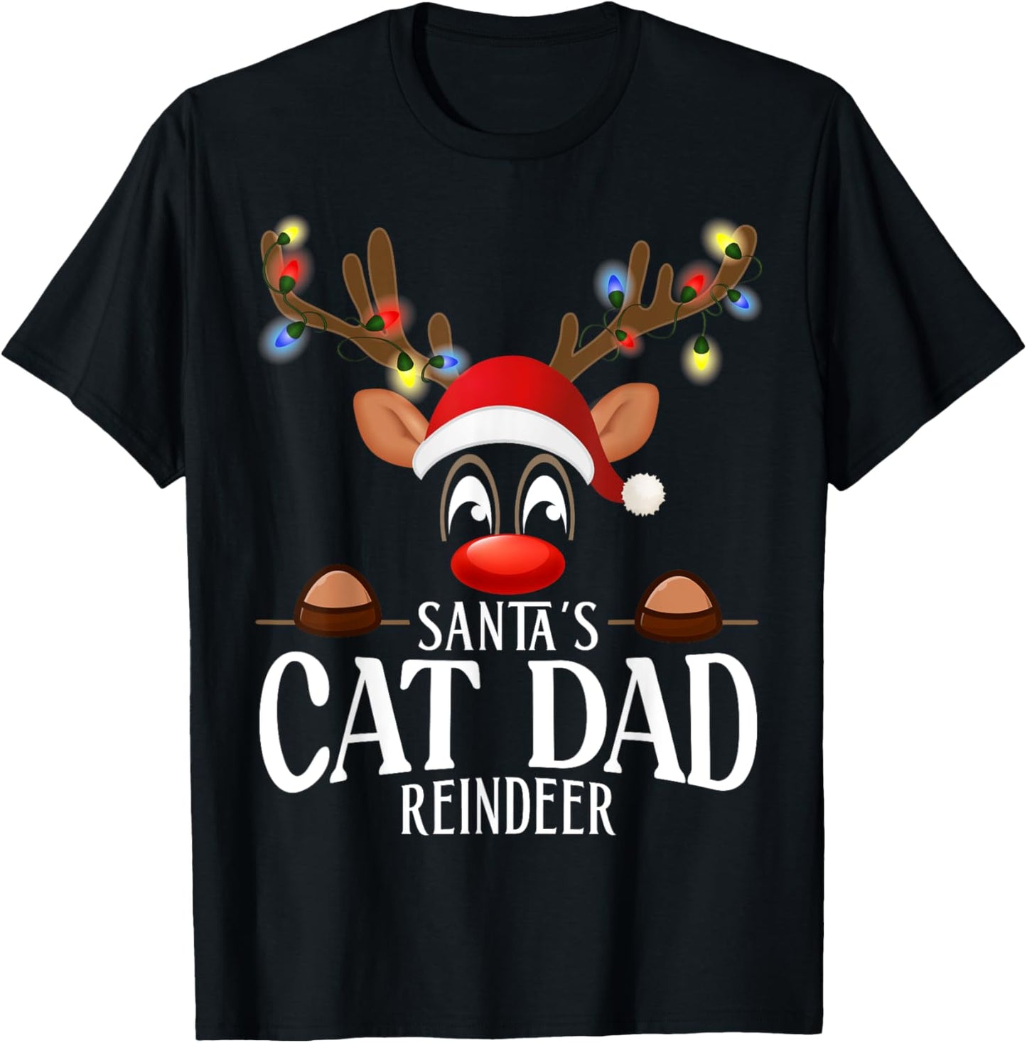 Santa's Cat dad Reindeer Funny XMas Matching PJS T-Shirt - T-Shirt | Black