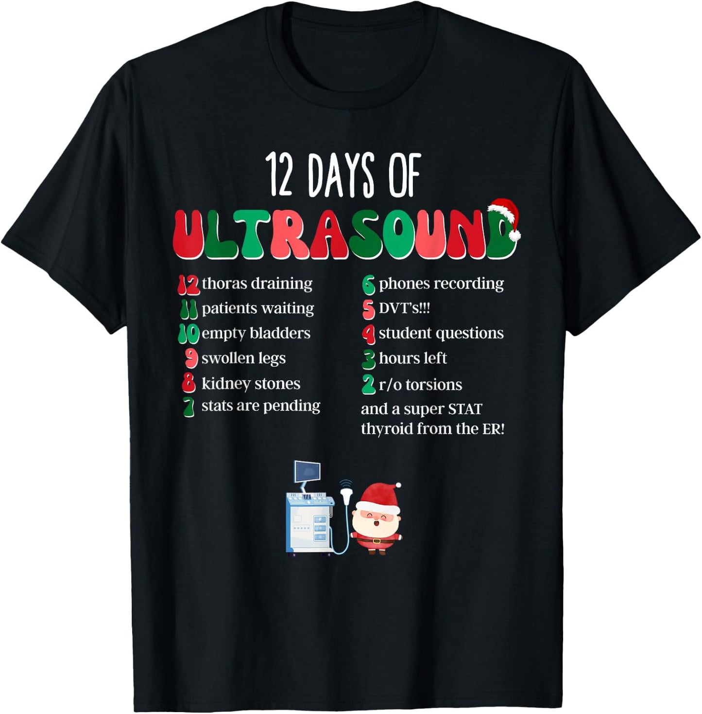 12 Days Of Ultrasound Tech Sonographer Christmas Women Men T-Shirt - T-Shirt | Black