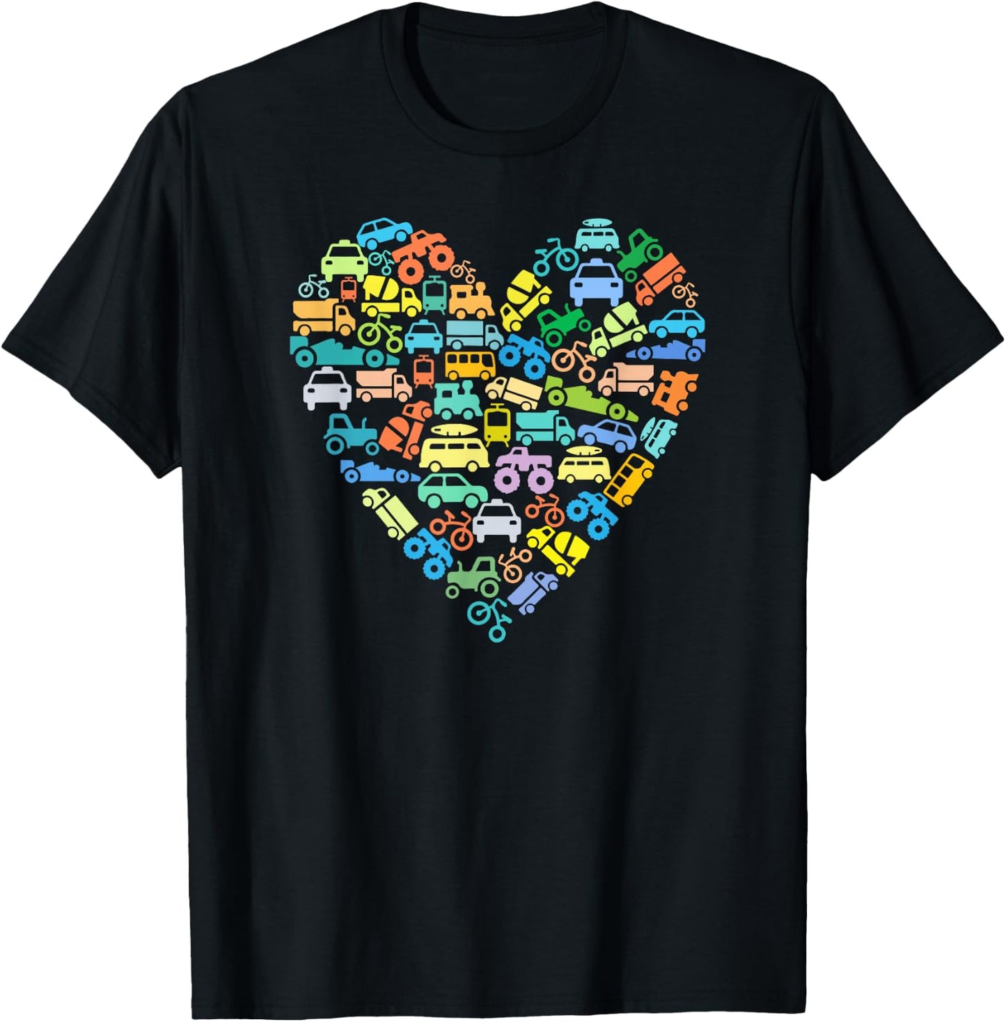 RST Creative Kids Kids Transportation Heart Love Truck Car Train Vehicles Birthday T-Shirt - T-Shirt | Black