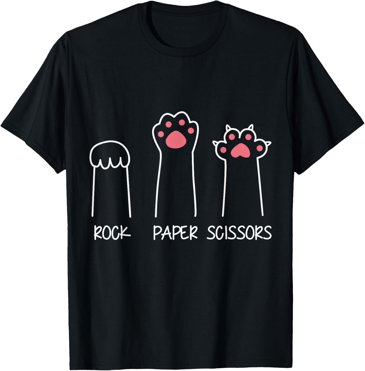 Rock Paper Scissors Hand Game Meme Animal Paw Cat T-Shirt - T-Shirt | Black