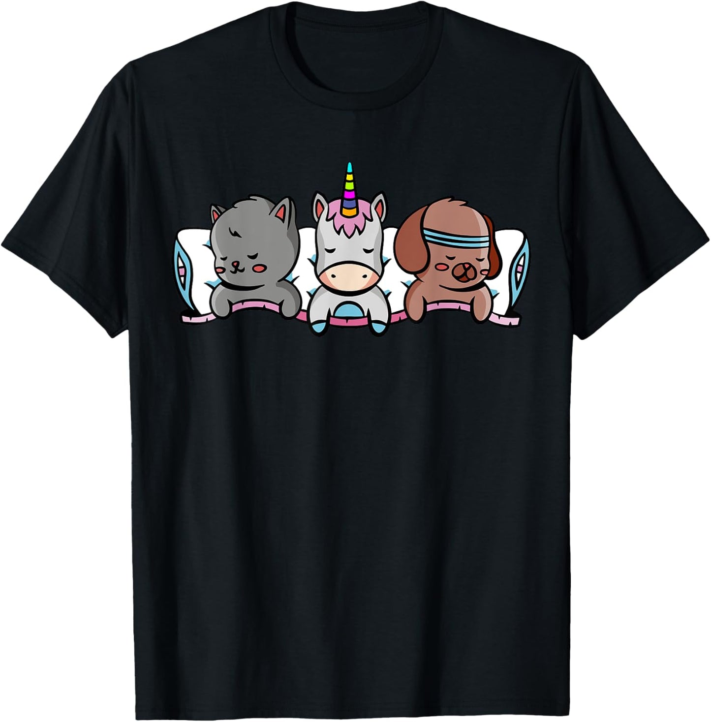 Unicorn Animal Sleeping Kitten Puppy Children T-Shirt - T-Shirt | Black