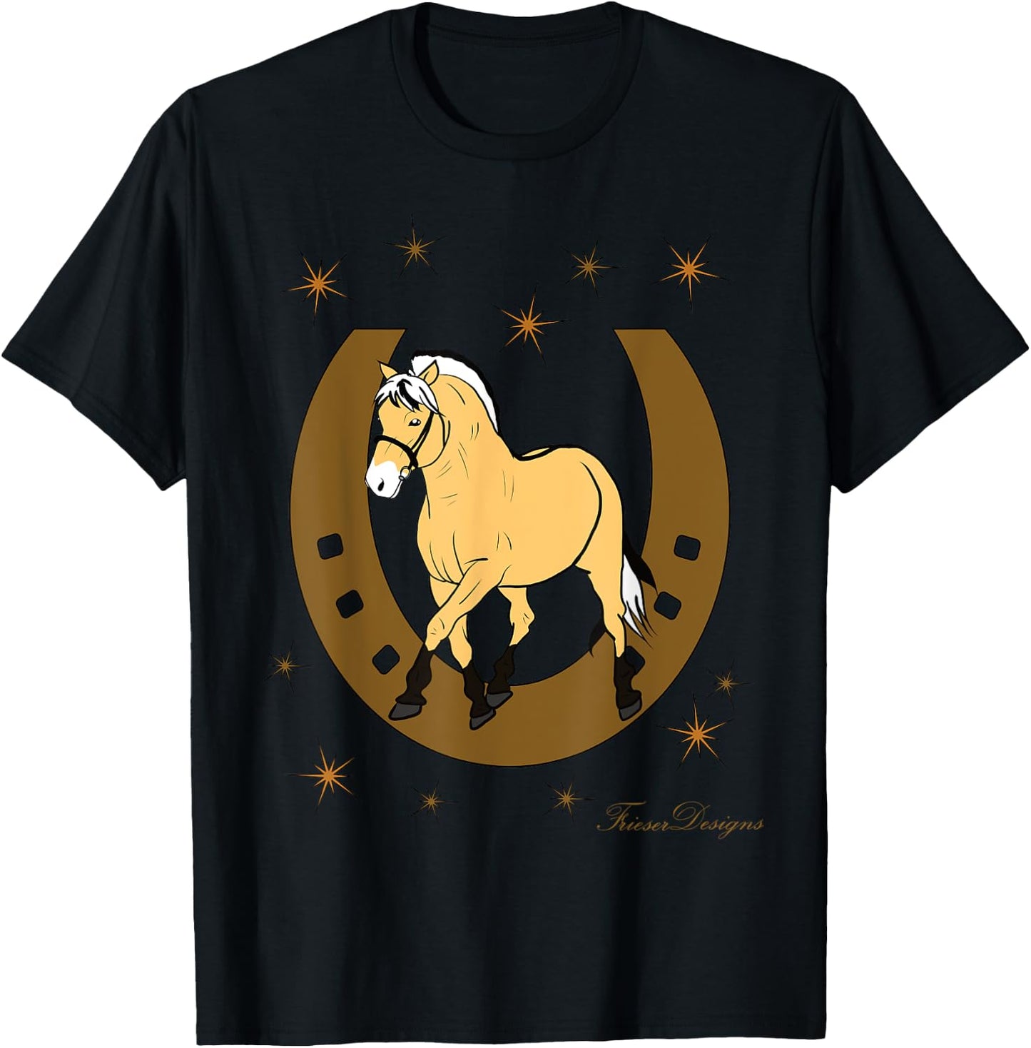 Fjord Horse, Fjord, Fjordi with Horseshoe Pony Fan Cute Horses T-Shirt - T-Shirt | Black