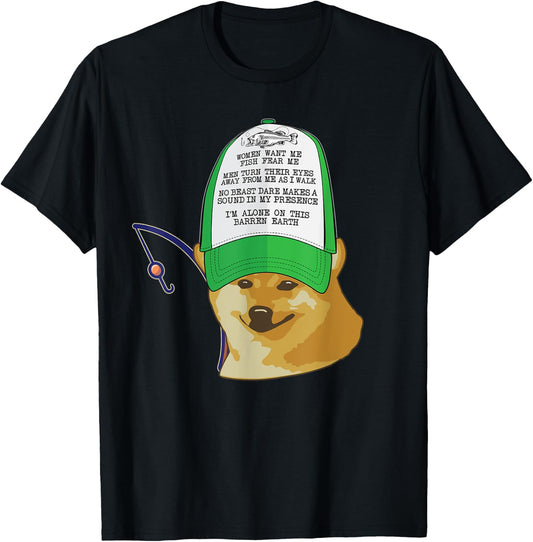 Women want me, Fish fear Hat Cheems Doge Funny Meme Fishing T-Shirt - T-Shirt | Black