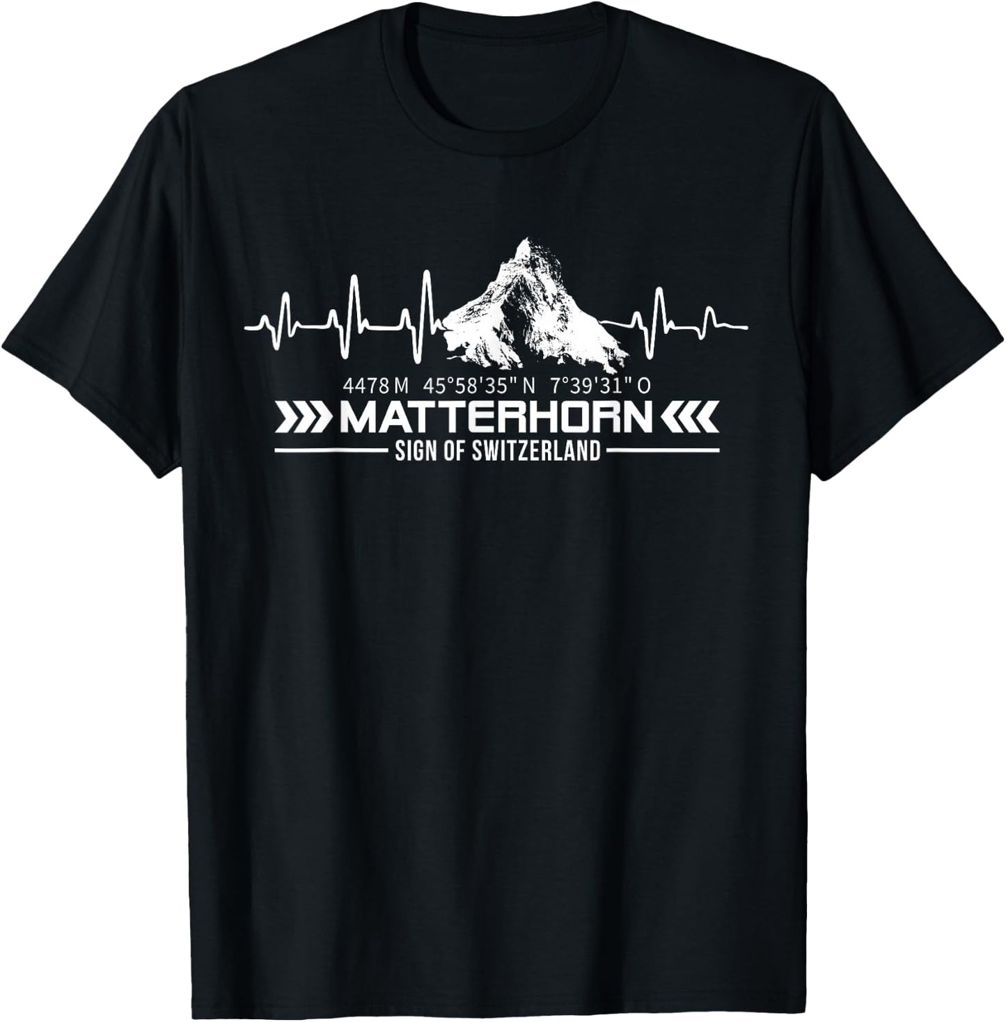 Matterhorn Switzerland Alps Zermatt Hiking Mountains Heartbeat T-Shirt - T-Shirt | Black