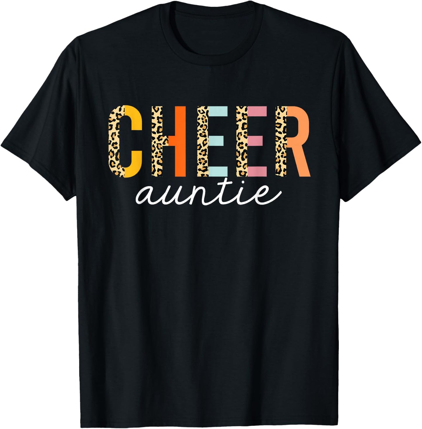 Cheer Auntie Leopard Cheerleader Girl Cheerleading Aunt T-Shirt - T-Shirt | Black