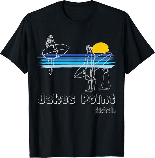 Jakes Point Australia, Surfing Beach Surf Guy with Dog Women T-Shirt - T-Shirt | Black