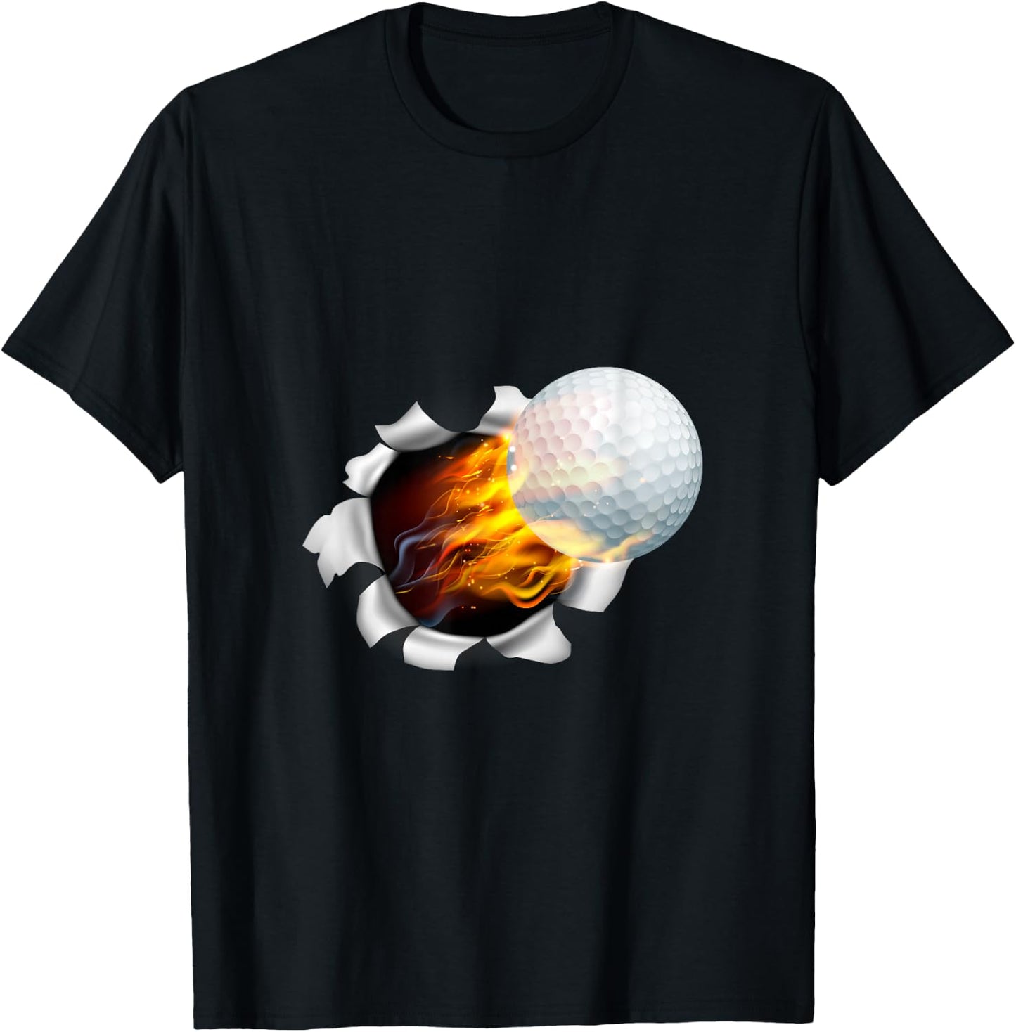 Golf Ball Flame Fire Breaking Background T-Shirt - T-Shirt | Black