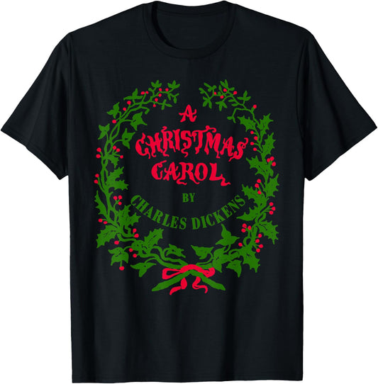 Vintage Mistletoe Wreath A Christmas Carol Art T-Shirt - T-Shirt | Black