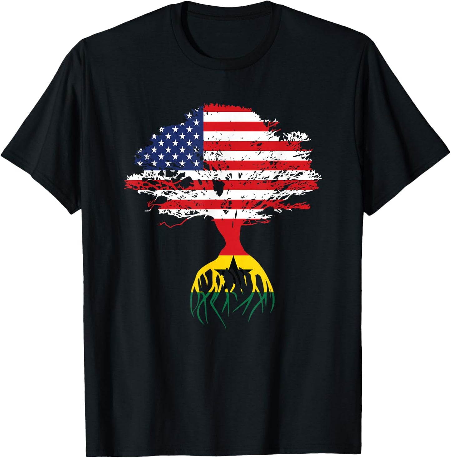 Ghanaian Roots American Flag Ghana Gifts T-Shirt - T-Shirt | Black