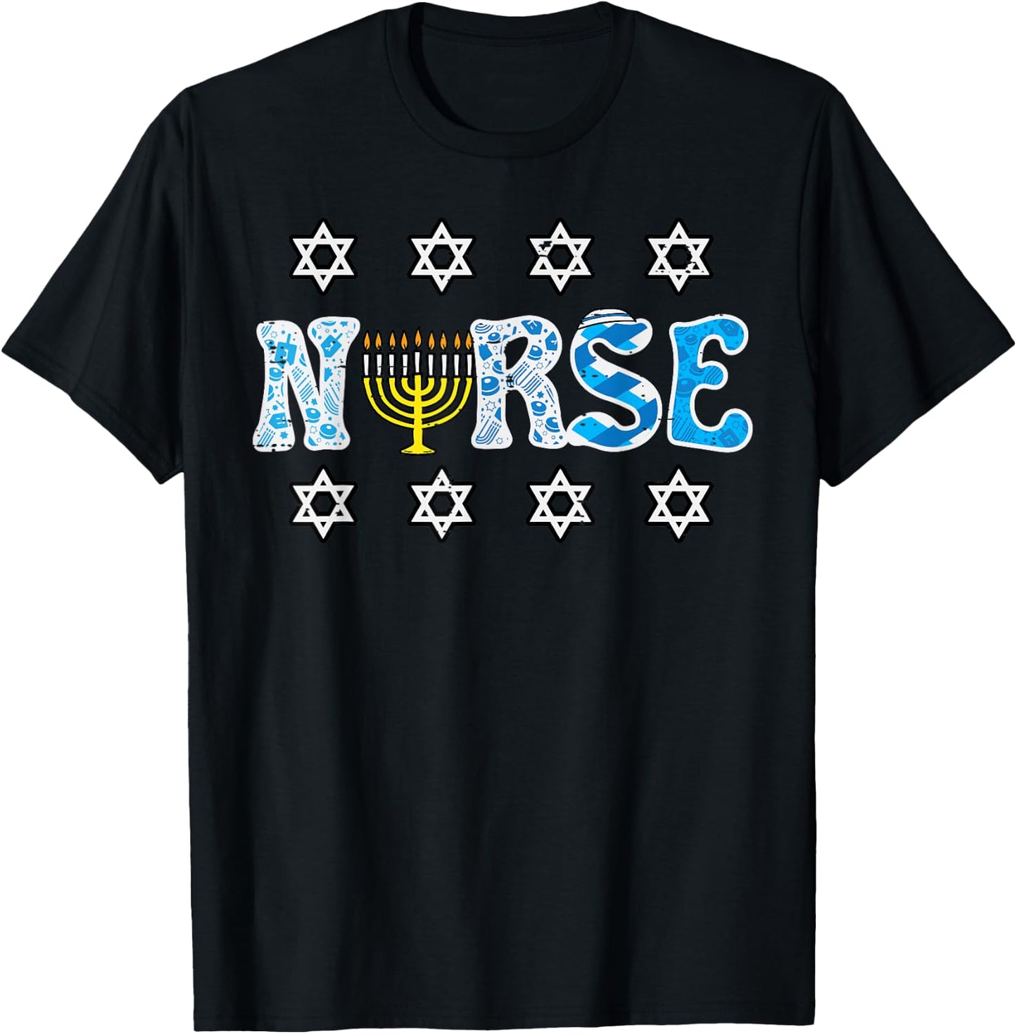 Hanukkah Nurse Chanukah Scrub Top Jewish RN ER ICU Women Men T-Shirt - T-Shirt | Black